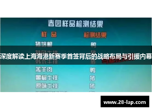 深度解读上海海港新赛季首签背后的战略布局与引援内幕